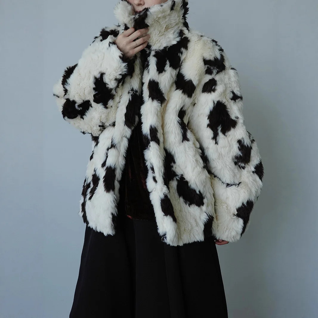 ZONHEMEN 2026 Autumn Winter Japanese Style Retro Lapel Loose Faux Fur Coat Women Slimming Warm Streetwear Outerwear Jacket
