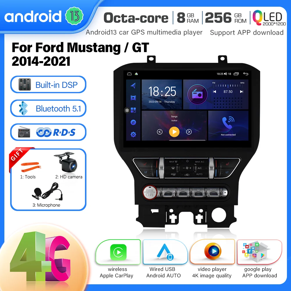 

13.0 inch Android 13 For Ford Mustang 2015-2021 Car Multimedia Player GPS Radio CarPlay 5G Wifi Navigation 2000*1200 Resolution