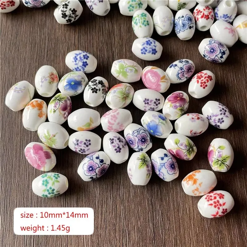 15pcs 9*15mm DIY ceramic crafts large hole flower pattern spacer beads for bracelet and necklace making discovery