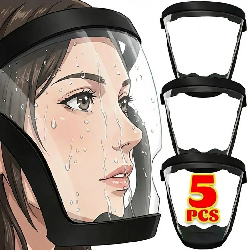 

5~1pcs Transparent Anti Fog Full Face Shield Safety Mask With Breathing Filter Valve Kitchen Oil Splash Proof Protective Cover