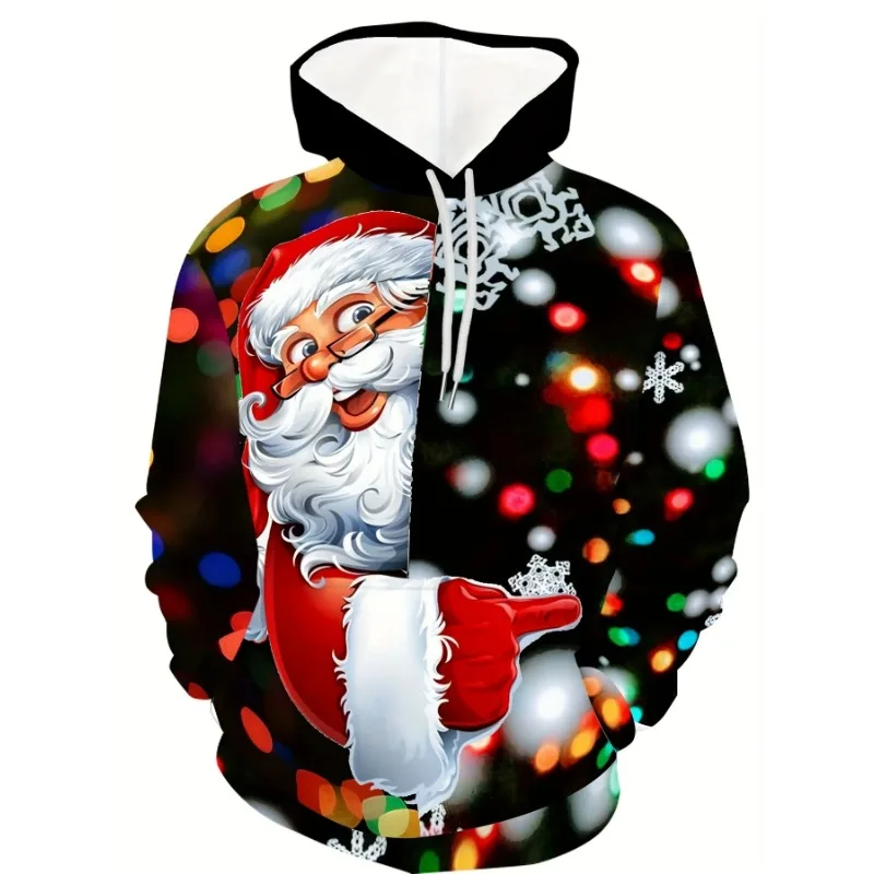 الرجال مقنعين هوديس 3D يطبع عيد الميلاد سانتا كلوز البلوز الرباط كم طويل الشارع الشهير عيد الميلاد الجدة الملابس