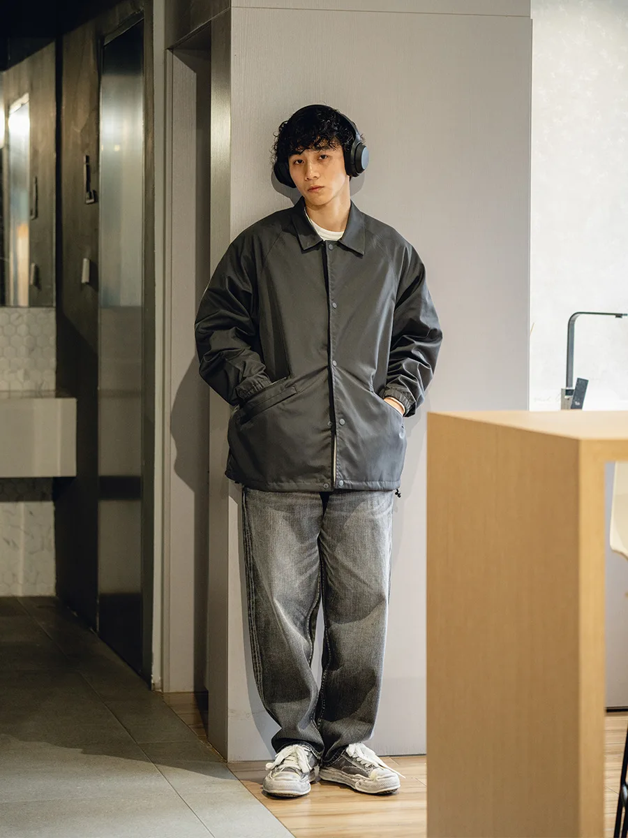 Retro Japanese Style Men's Jeans Loose Fit Black Washed Bamboo Node Simple Design Wear Resistant Straight Leg Casual Trousers