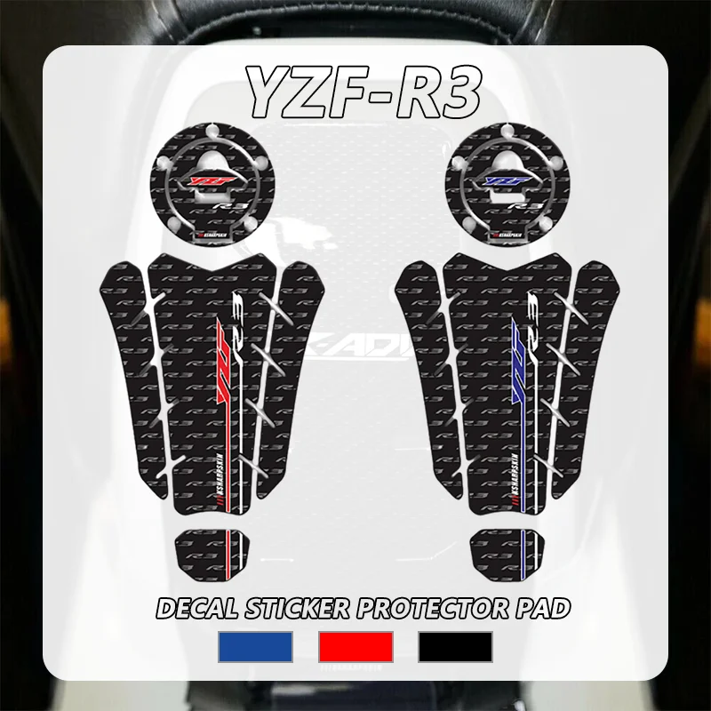 

NEW For YZF-R3 YZFR3 yzf r3 Motorcycle Fuel Tank Sticker 3D Fishbone Oil Gas Tank Pad Stickers Protector Decoration Decal Kits