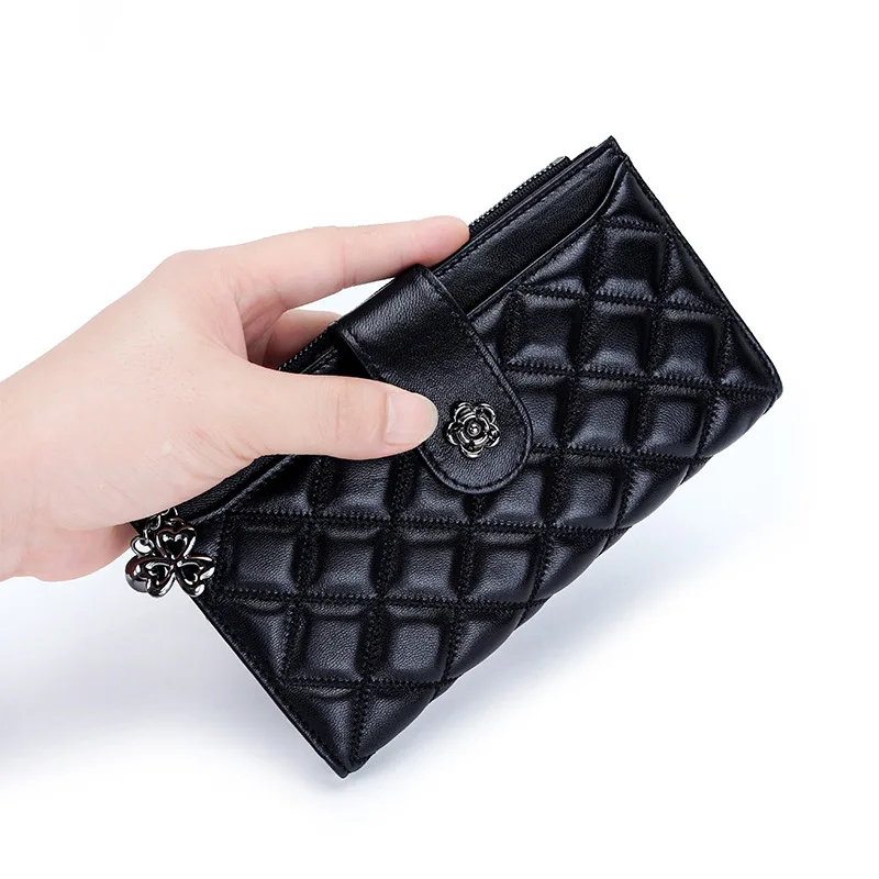 Diamond Lattice Genuine Leather Women Wallets Long Lady Clutch Purse Brand Design Luxury Sheepskin Leather Female Wallet Purse