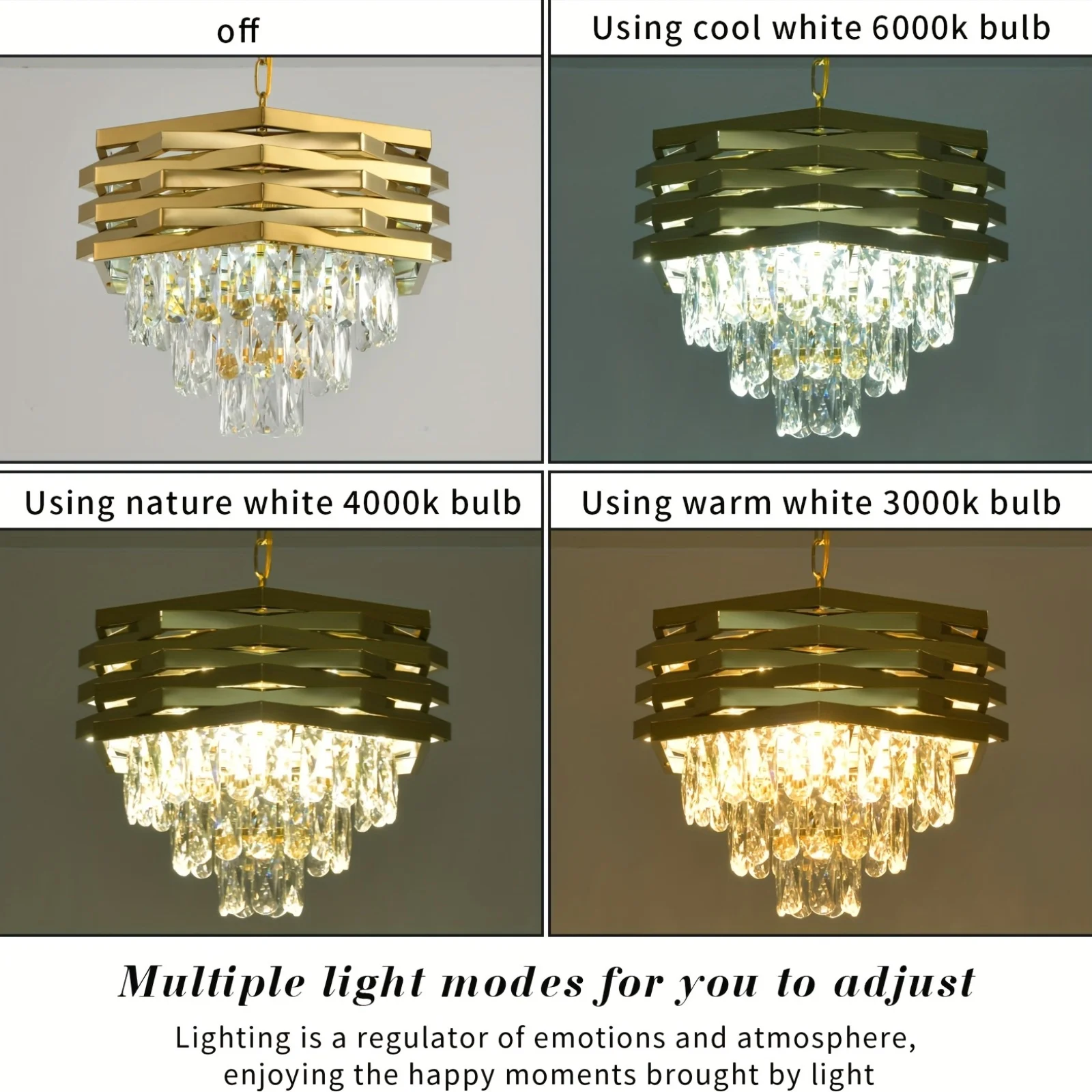 3-stufiger moderner LED-Kristall-Kronleuchter mit poliertem Metallrahmen – dimmbare Umgebungsbeleuchtung mit Auf- und Ab-Gericht