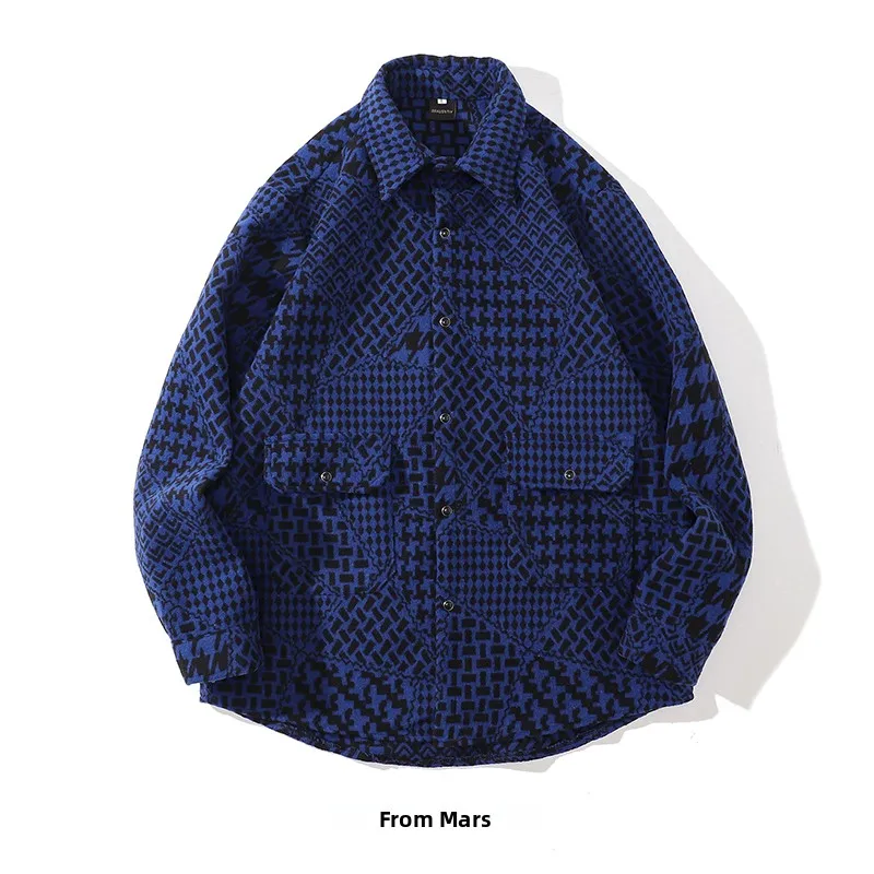 

Утепленная шерстяная куртка с клетчатым воротником, свободного кроя, в уличном стиле, для молодежи, весенняя, модная, с длинными рукавами, на одной пуговице