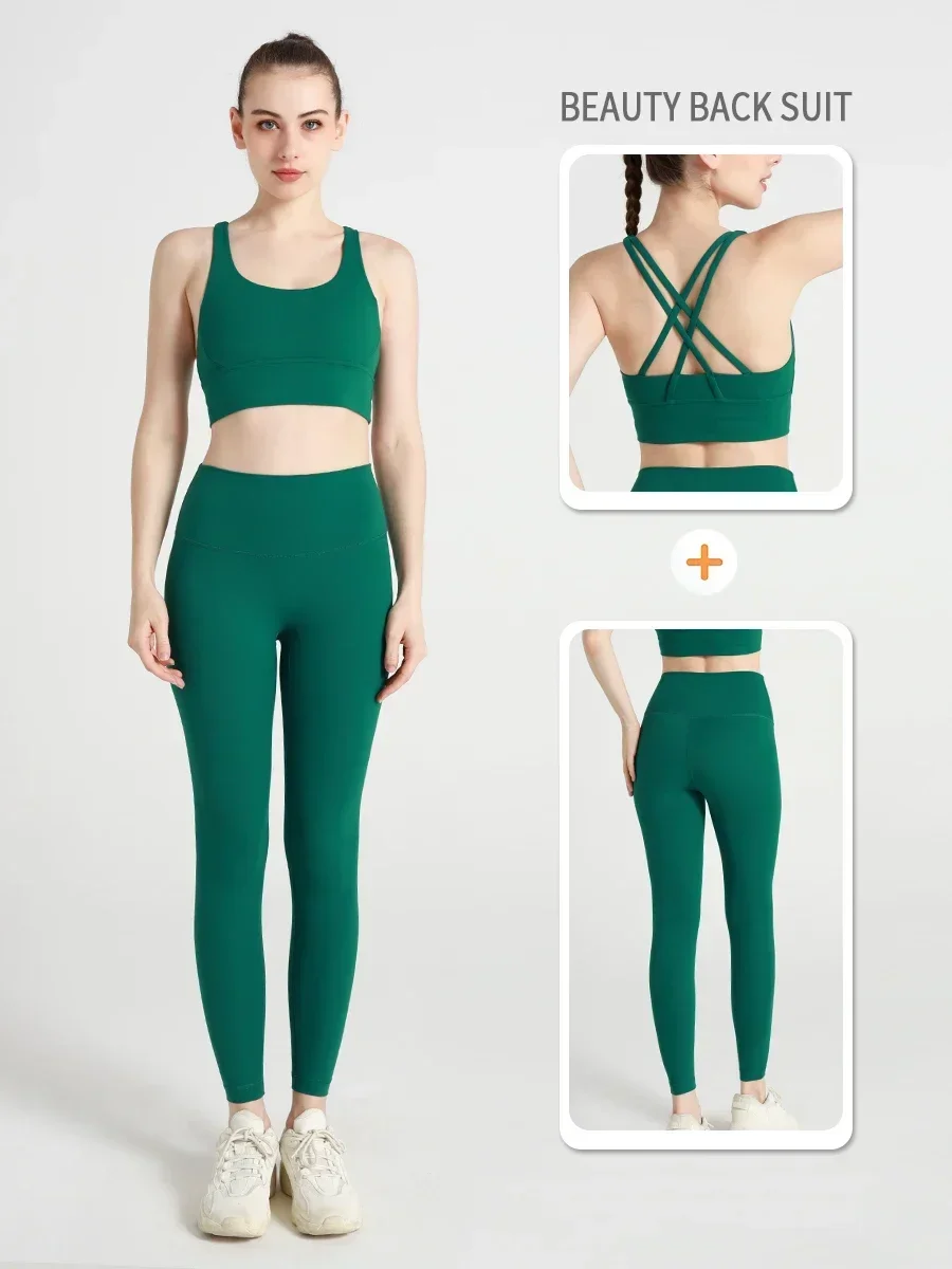 2 Pieces  Women Yoga Set Sport Suit High Intensity Shockproof Crop Top High Waist Legging Fitness Exercise Outdoor Sports Suit