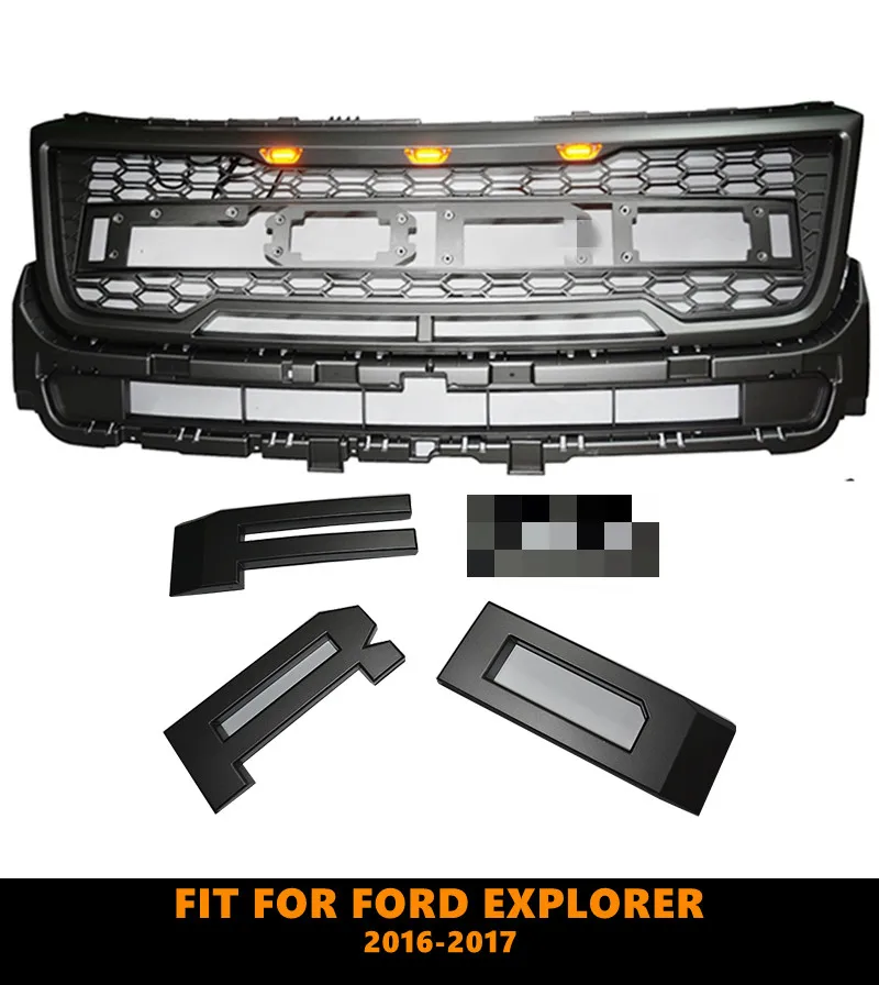 Good Quality ABS Front Middle Grill Racing Grills With LED Lights Fit For Ford Explorer 2016-2017