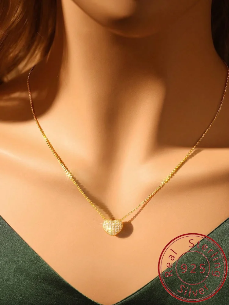 925 Sterling Silver Simplicity Classic Gorgeous Zircon Love Heart Necklace For Women Anniversary Party High Quality Fine Jewelry