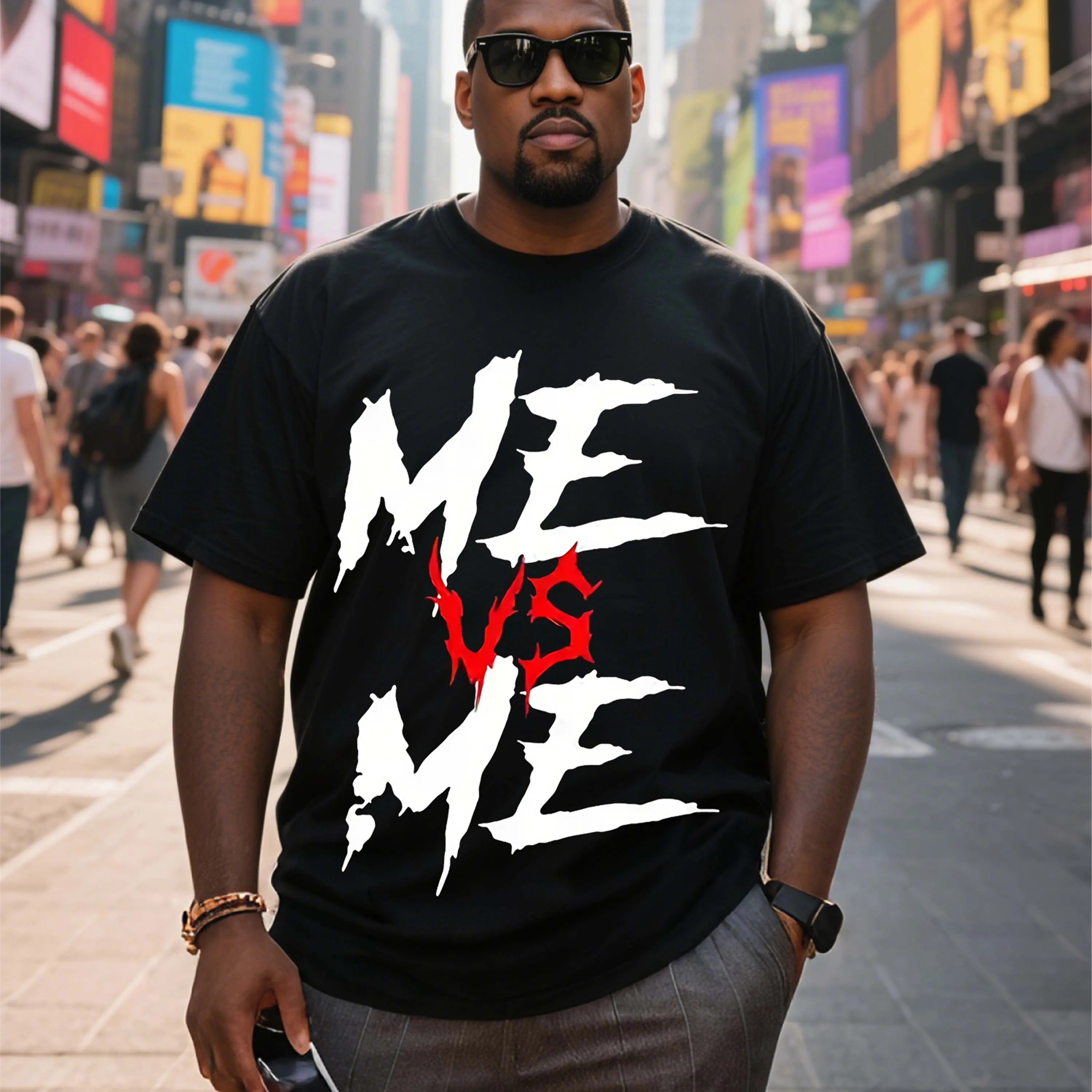 

Черная мужская футболка с короткими рукавами больших размеров с рисунком «Me Vs Me», подходящая для летней одежды для отдыха на открытом воздухе