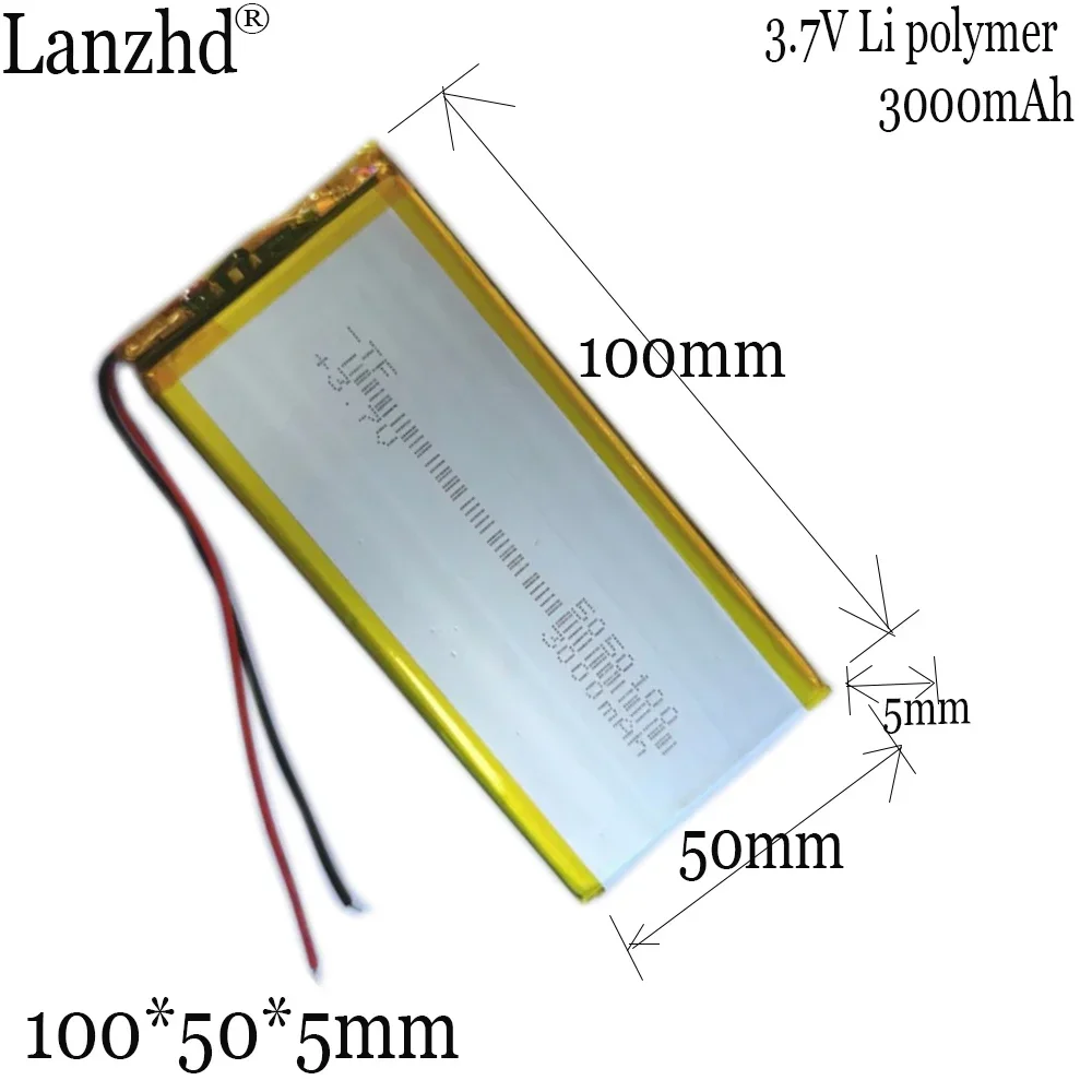 

3.7V Li-po Li Ion Rechargeable Battery 5050100 Lithium Polymer Cells for Mp3 MP4 MP5 GPS PSP Mobile Bluetooth Speakder 3000mah