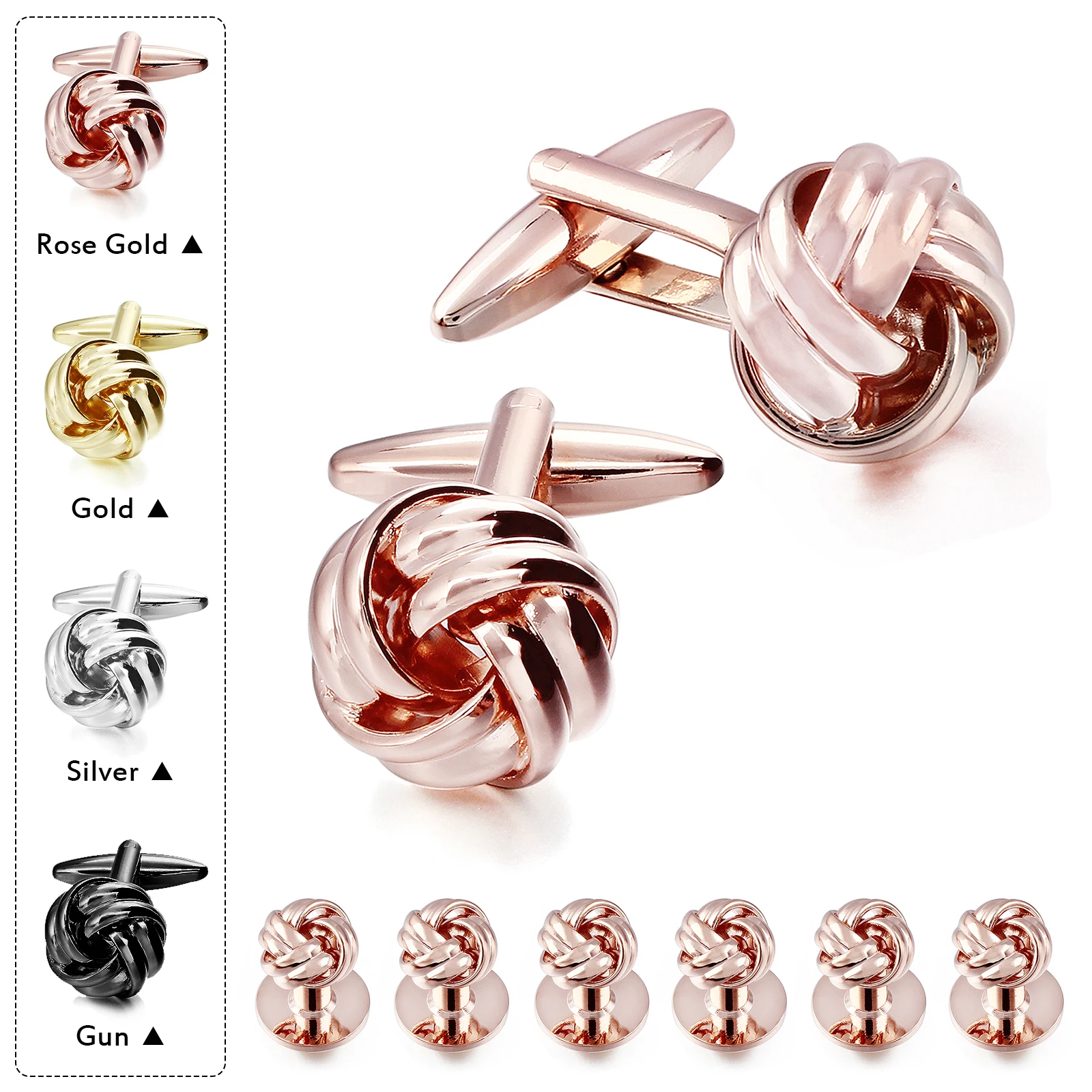 HAWSON metal Knot twist Men cufflinks and Tuxedo Studs Set, for birthday wedding party Christmas Cuff links set with gift box