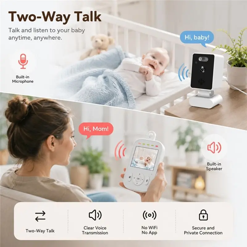 ABVT-2.8Inch Baby Monitor 720P Video Camera Cry Detection Two Way Talk