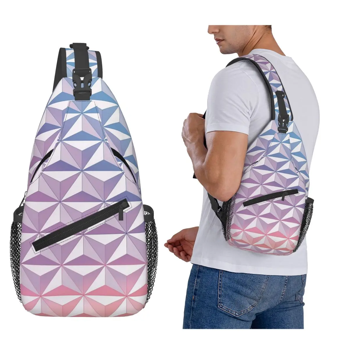 

Geodesic Sphere, Purple Chest Bag Men Sling Crossbody Backpack Chest Bag Traveling Hiking Daypack Shoulder Bag