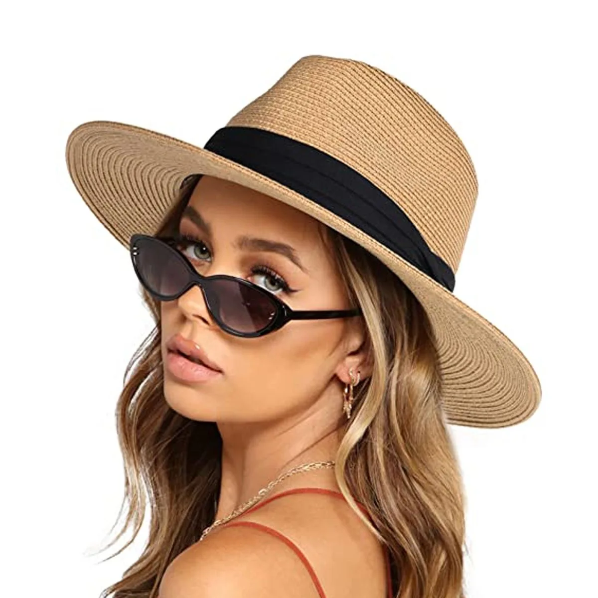 

XL Panama Hat Sun Hats for Women Men Wide Brim Fedora Straw Beach Hat 64CM for large head circumferences