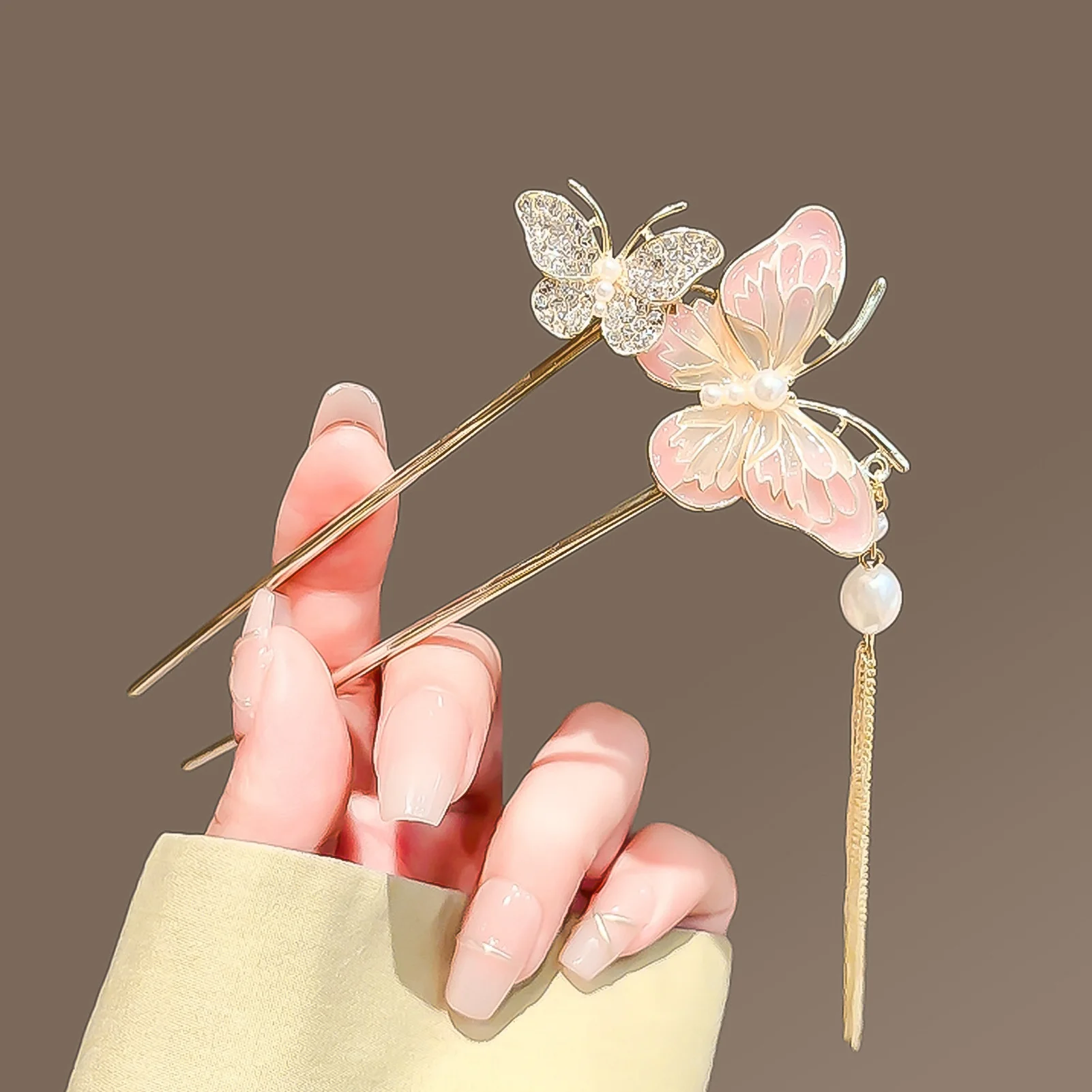 Super Fairy Antique Butterfly Tassel Hairpin Women's Chinese Style Plate Hair Stick U Shape Rhinestones Headwear Hair Accessory view 5
