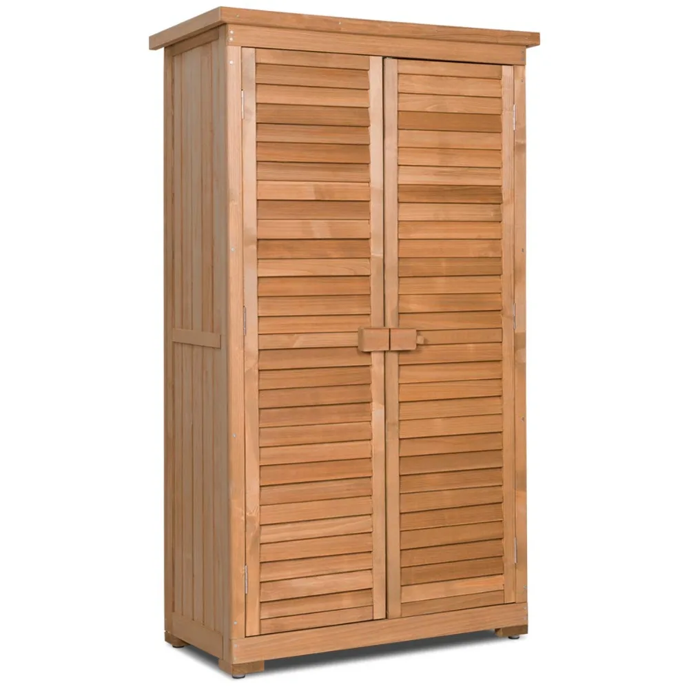 

Outdoor Storage Cabinet, Wooden Storage Shed with Latch, Detachable Shelves & Weather Resistant Pitch Roof, Customized
