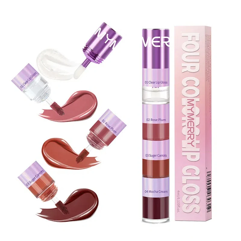 4 in 1 Eye Shadow Highlighter Lipstick Set Non-Stick Cup Liquid Lip Gloss Sexy Lip Glaze Convenient Four Sections Colors Makeup