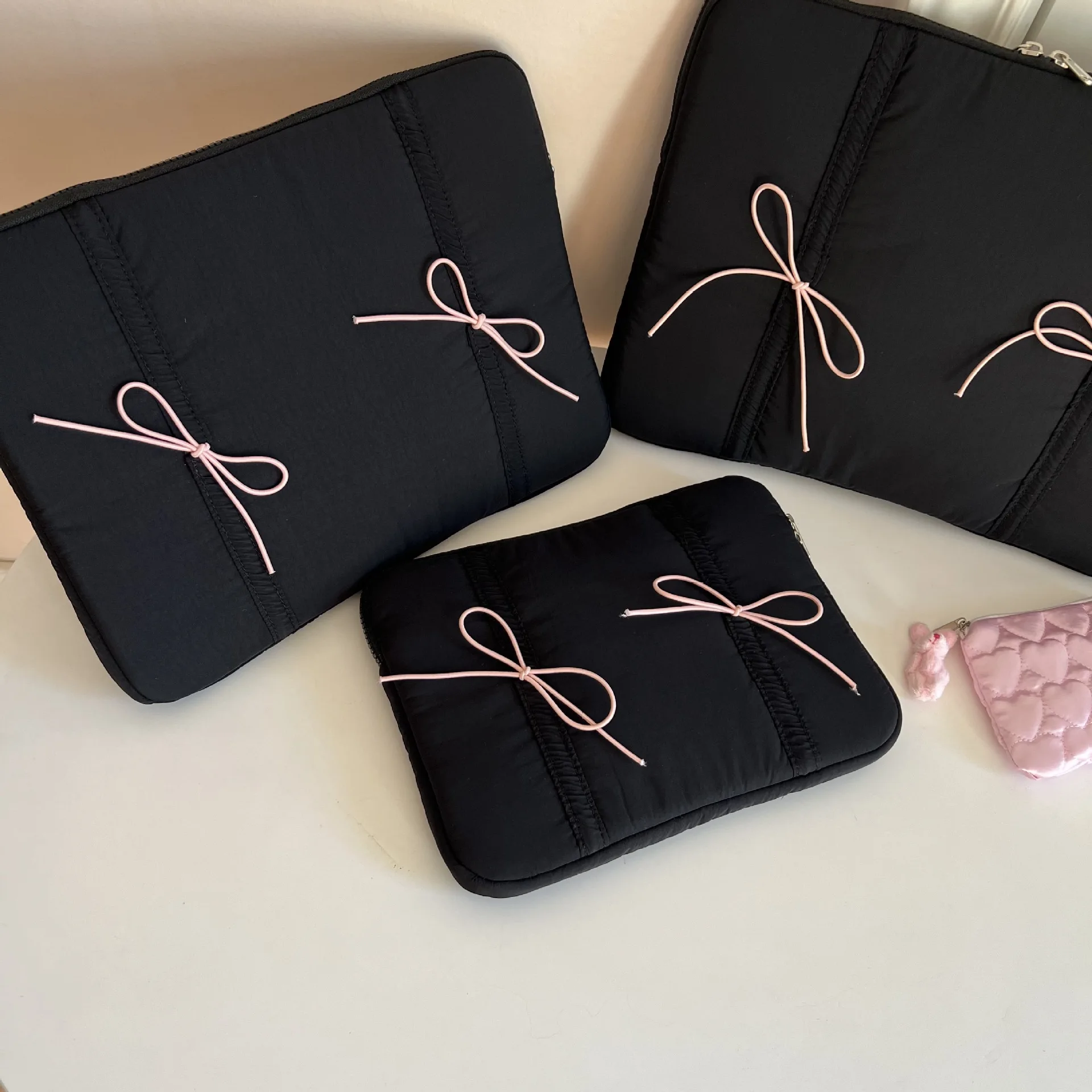 Cute Bow Laptop Sleeve For Macbook Air13.3 13.6 Pro14 15 Dell Samsung Huawei 15.6 16 Ipad 9.7-11 Inch Notebook Tablet Pouch