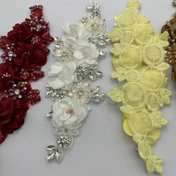 2pcs New design handmade 3d flowers sew on applique embroidery rhinestone  patch for wedding dress