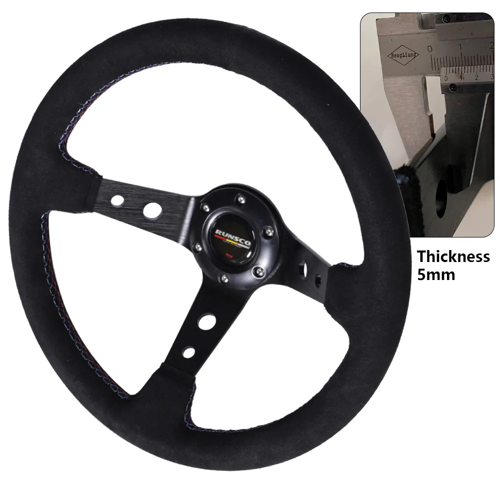 350mm Sport Steering Wheel Suede Leather Deep 90mm 14Inch Racing Drift Steering Wheel Universal