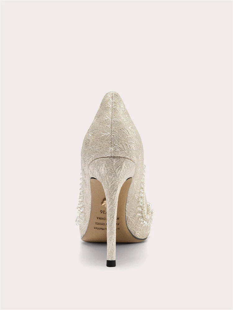 Spring pointed toe shallow mouth beaded sequin cloth wedding shoes banquet large size small size thin high-heeled women's shoes