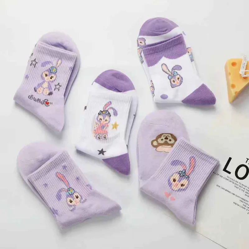 Disney StellaLou autumn and winter girls' cute, comfortable, soft and breathable cartoon high-looking mid-calf cotton socks