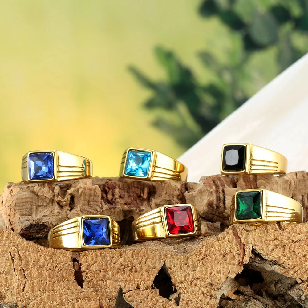 Punk High Quality Gemstone Rings for Men Women Charm Hip Hop Rock Stainless Steel Ring Fashion Jewelry Gift Dropshipping