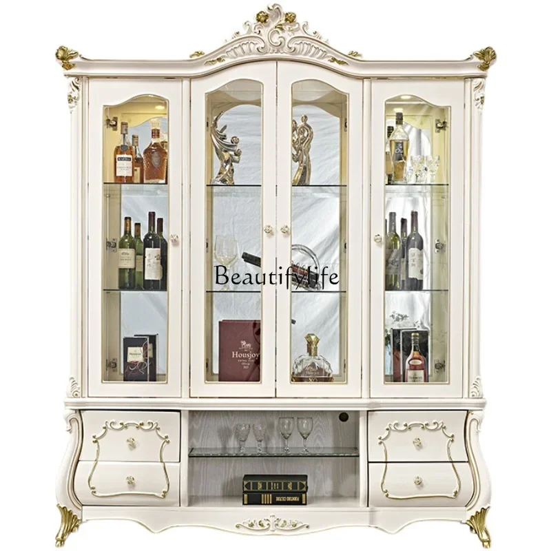 

FG44European carved four-door wine cabinet white high-end luxury French court glass side cabinet