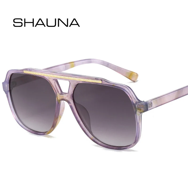 SHAUNA Double Bridges Women Square Sunglasses Fashion Clear Ocean Gradient Lens Eyewear Shades UV400 Men Sun Glasses