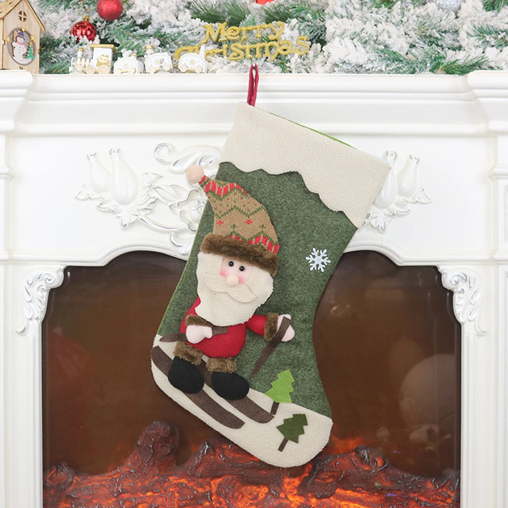 

3pcs Christmas Stockings Santa Claus Snowman Elk Premium Fabric Hanging Ornament Decoration For Tree Home Party Office