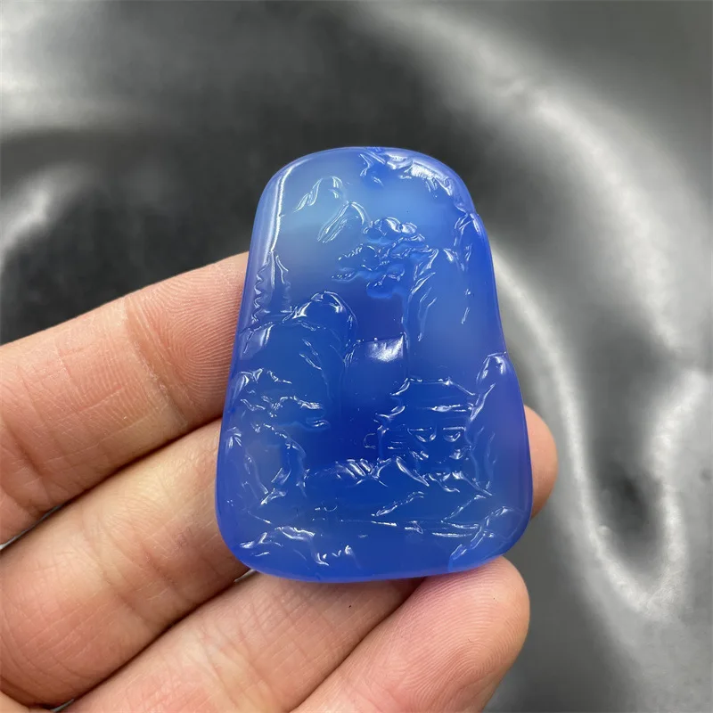 Cheap Jade Natural Genuine Goods Original Jade Colors Chalcedony Agate Landscape Brand Blue Agate Landscape Sweater Chain Pendan