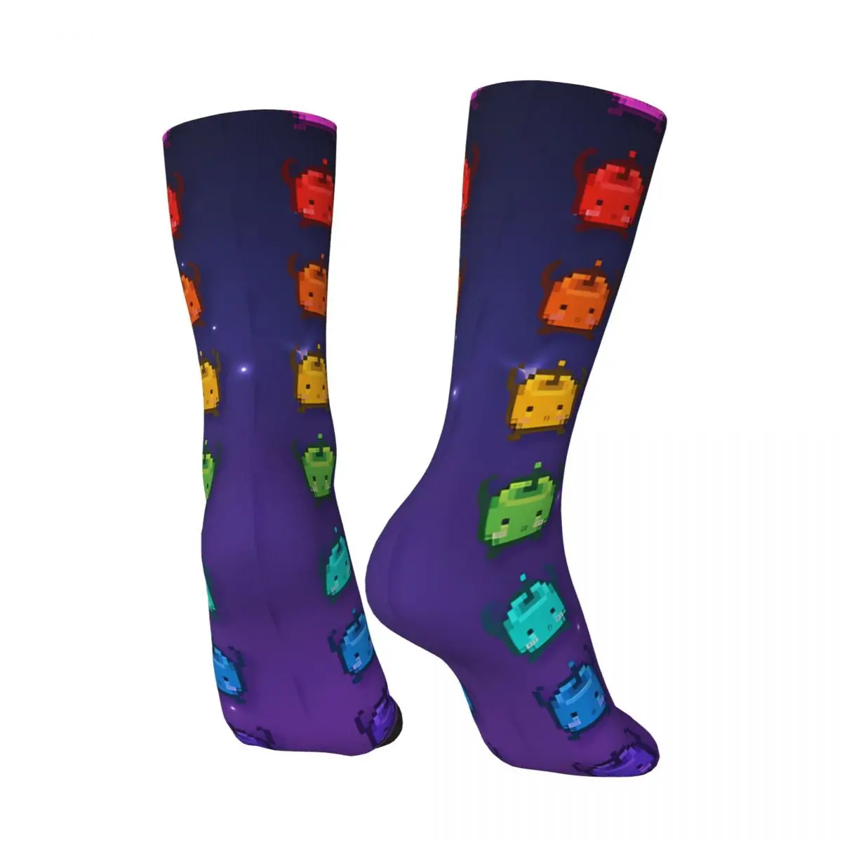 Crazy compression Stardew Valley Rainbow Junimos  Sock for Men Harajuku Seamless Pattern Crew Sock Casual