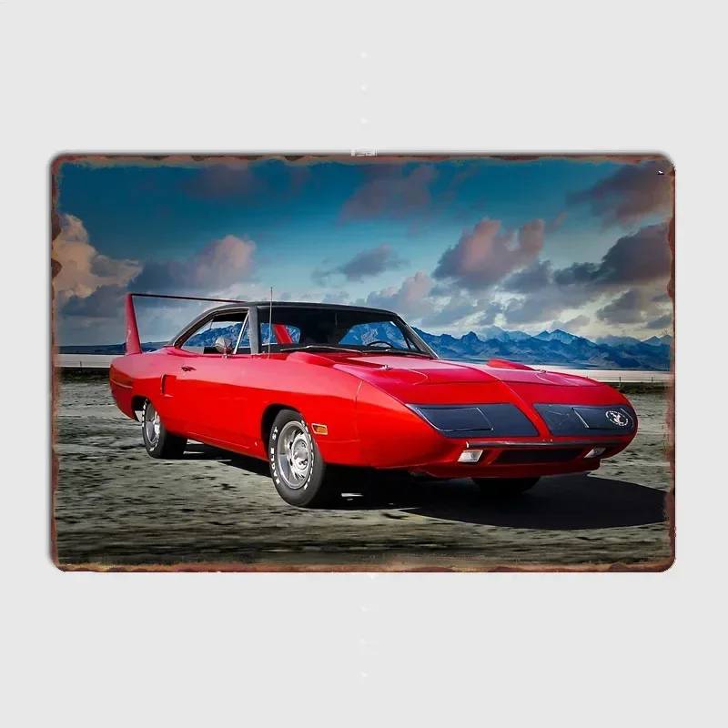 Classic Sports Car Red Plymouth Superbird Muscle Car Retro Poster Metal Sign Garage Club Room Wall Decor Custom Tin Home Decor