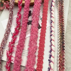 Nuevo Código de Barras tejido a mano, accesorios de encaje de Tweed rojo rosa, bricolaje, ropa, abrigo, líder, materiales de decoración de bolsillo, correas por el patio