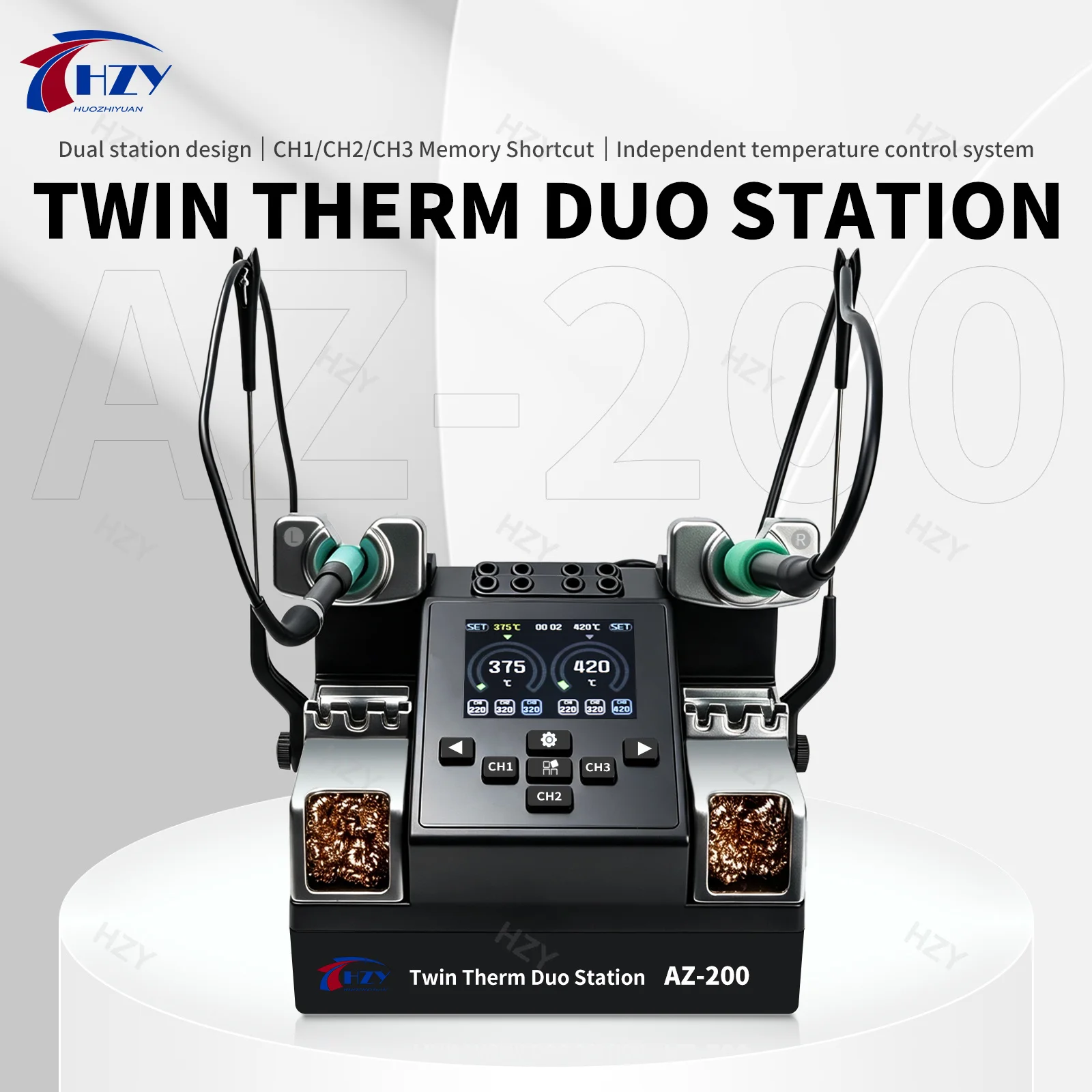 HZY AZ-200 Twin Therm Duo Station Dual Soldering Station Compatible C210 C115 Handle For Smartphone Precision Soldering Work