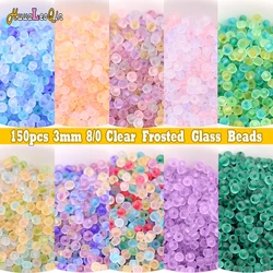 150pcs 3mm Transparent Frosted Glass Bead 8/0 Loose Spaced Seed Beads for Needlework Jewelry Making DIY Charms Handmade Bracelet