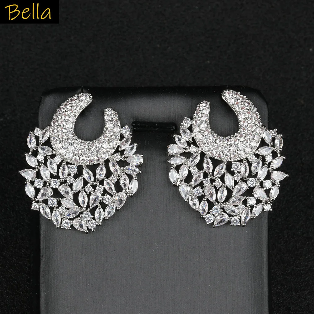 

silver gold color luxury jewelry shiny earrings wedding bride stud earrings shiny zircon dinner party jewelry women gift