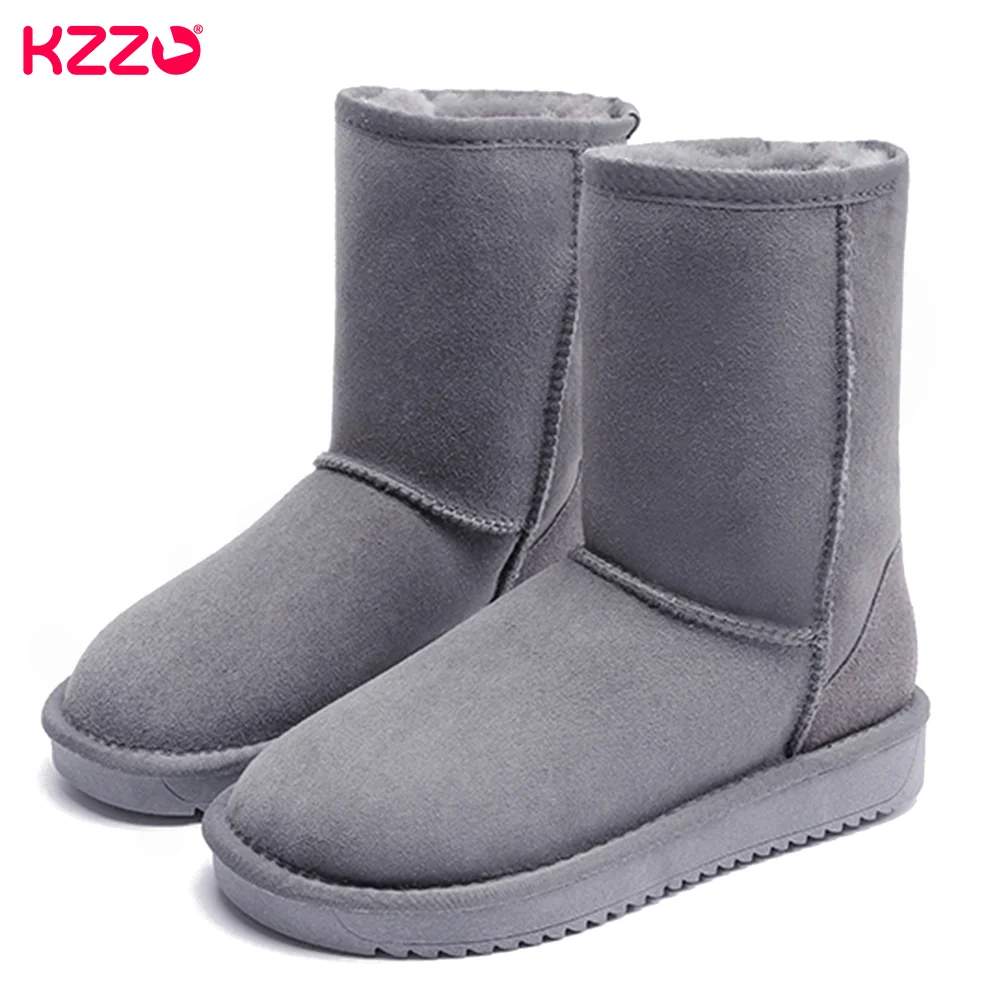 KZZO Size 36-48 Australia Classic Sheepskin Suede Leather Men Sheep Wool Fur Lined Winter Mid-Calf Snow Boots Waterproof Shoes