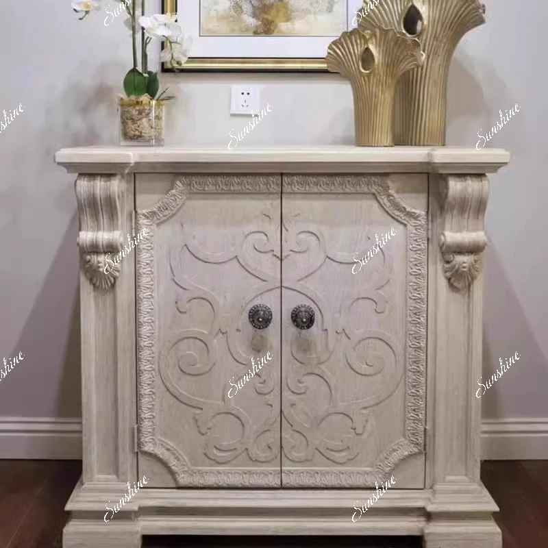 

American light luxury, solid wood carved entrance, dining side, foyer decoration, shoe cabinet