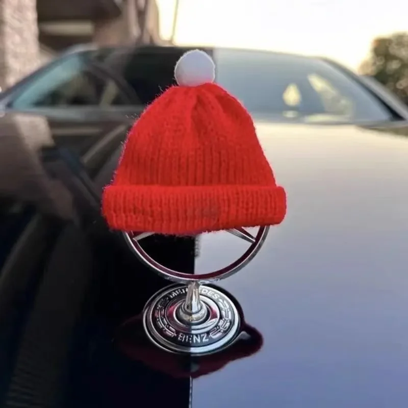 Car Hood Front Chrome Logo Hood Red Christmas Hat Ornament Accessories For Mercedes Benz C E S Class W204 W212 W220 W210 W222