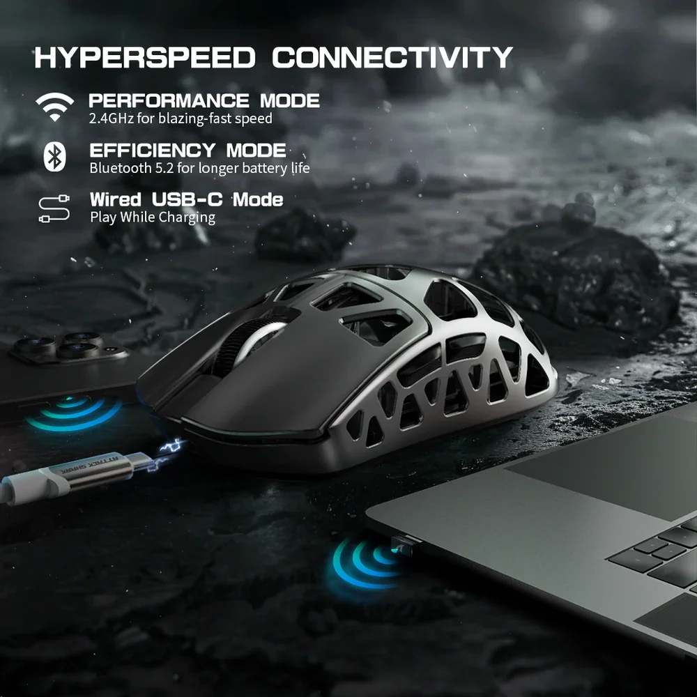 ATTACK SHARK R3 Mouse da gioco in lega di magnesio 8K SUPERLIGHT 8000Hz 6 DPI regolabili fino a 26000 PAW3395 BT/2.4G Wireless/Wired