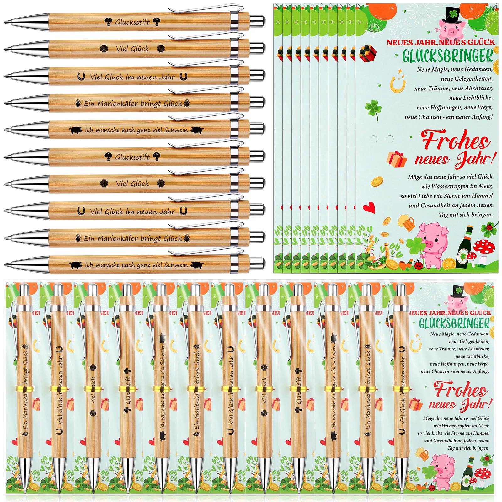 30 قطعة من أقلام حبر جاف من الخيزران للعام الجديد، أقلام حبر جاف مخصصة، حقيبة بطاقات السنة الجديدة للمعلم والزميل والموظفين #2