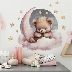 Self Adhesive Cartoon Star Good Night Little Bear On The Moon Wall Stickers For Children's Room Home Beautification Decoration