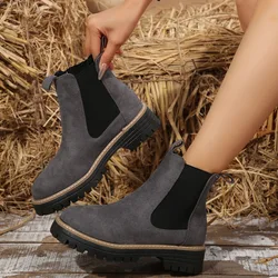 Winter 2025 New Suede Black Women's Ankle Boots Platform Shoes Casual Chelsea Boots Fashion Motorcycle Fashion Short Botas Mujer