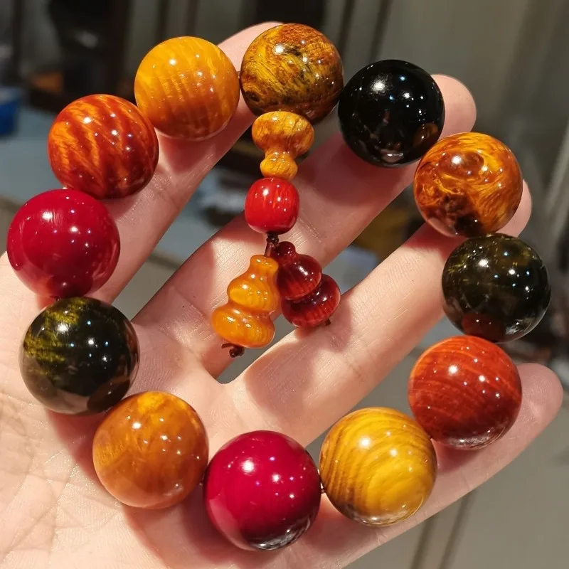 

Premium Multi Treasure Bloodwood and Colorful Gemstone Bracelet Exquisite Hand Polishing Classic Glaze Finish Prayer Beads Gift