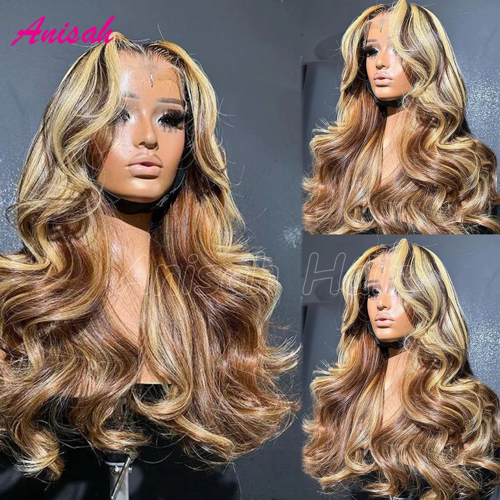 

Highlight Wig Human Hair Honey Blonde Brown Colored Lace Front Wigs For Women Pre Plucked Body Wave Lace Frontal Wig