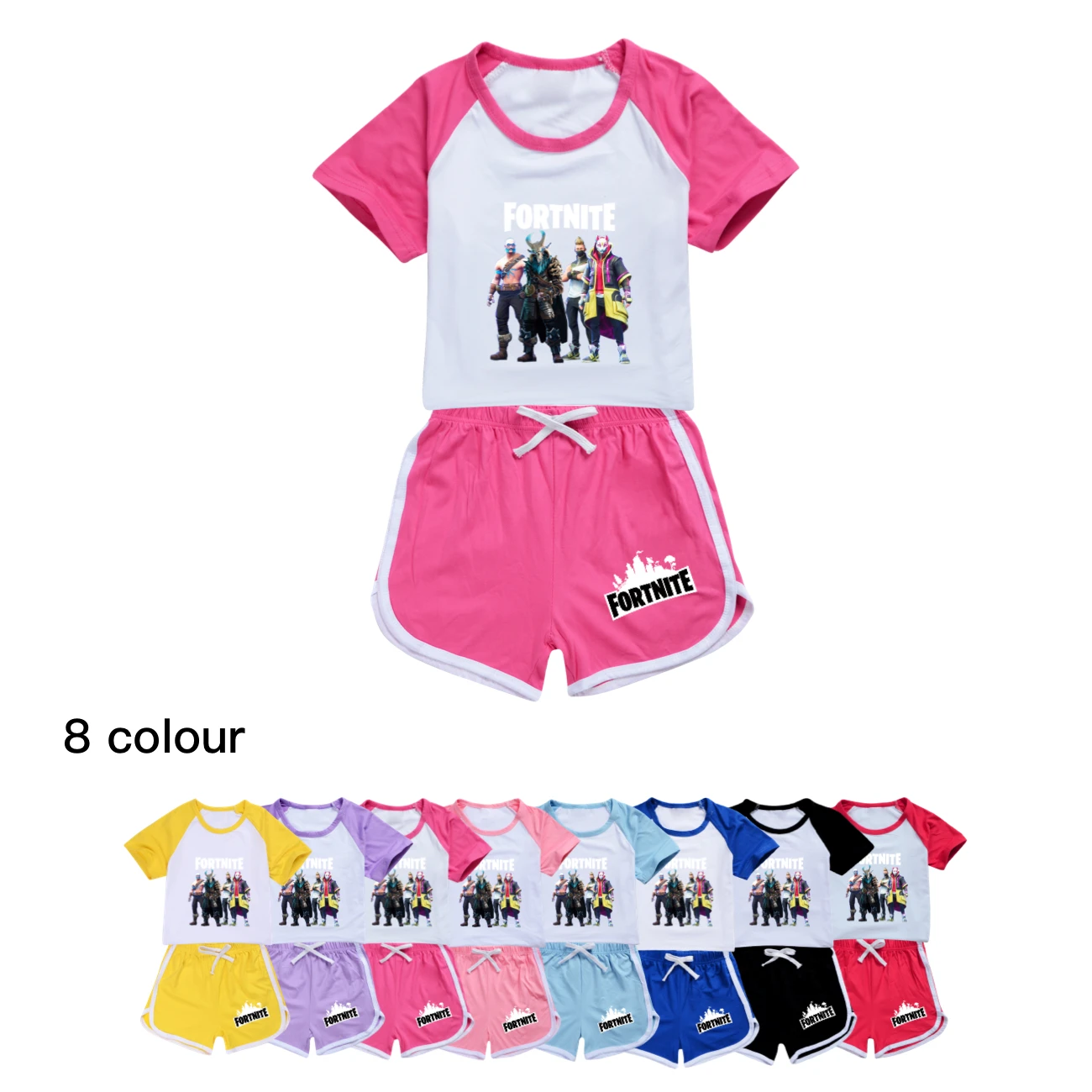 Nuevo conjunto de pijamas Fortnite de verano para niños, conjunto de 2 piezas de camiseta y pantalones cortos para niñas y niños, conjunto deportivo, conjuntos de ropa para bebés 981