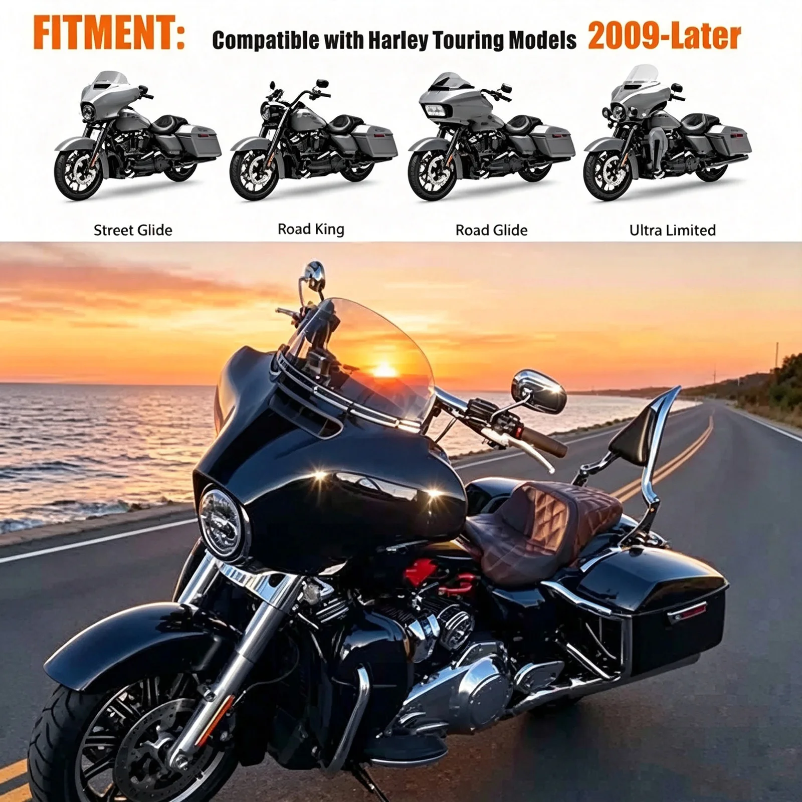 Motorcycle Rear Backrest Passenger Sissy Bar For Harley Touring 2009-2026 Street Glide Electra Glide CVO Road King FLTR FLTRX view 2