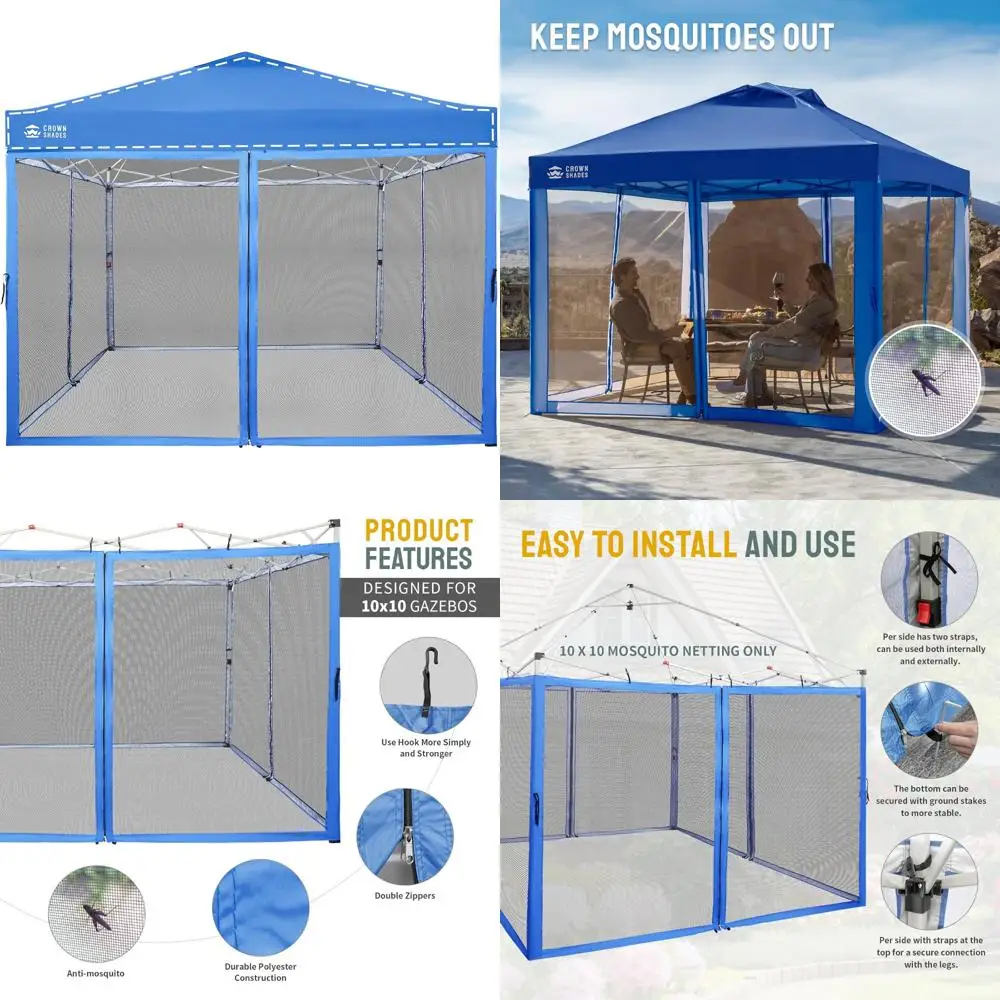 

CROWN SHADES Gazebo Mosquito Net for 10 x 10 Pop Up Canopy - Patio Gazebo Mesh Sidewall with Zipper for Outdoor Tent, Garden and